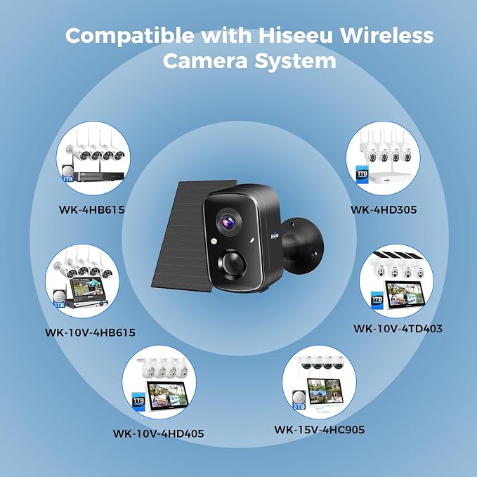 Hiseeu Security Cameras Wireless Outdoor, Solar Powered 3K 4MP Surveillance WiFi Cameras for Home Security Outside, PIR/AI Motion Detection, Waterproof, Color Night Vision, 2-Way Audio, Black
