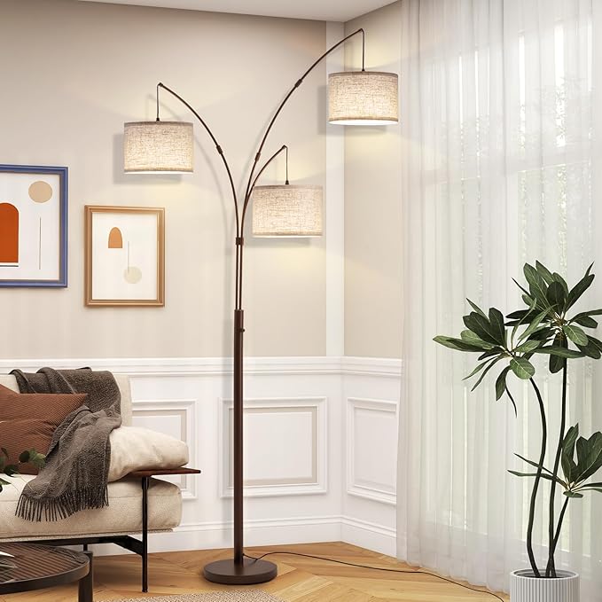 3 Light Arc Floor Lamps for Living Room, 2400LM Super Bright Floor Lamp with Remote Control, 80" Tall Floor Lamps with Stepless Dimmable, Mid Century Tree Floor Lamp for Bedroom, Office
