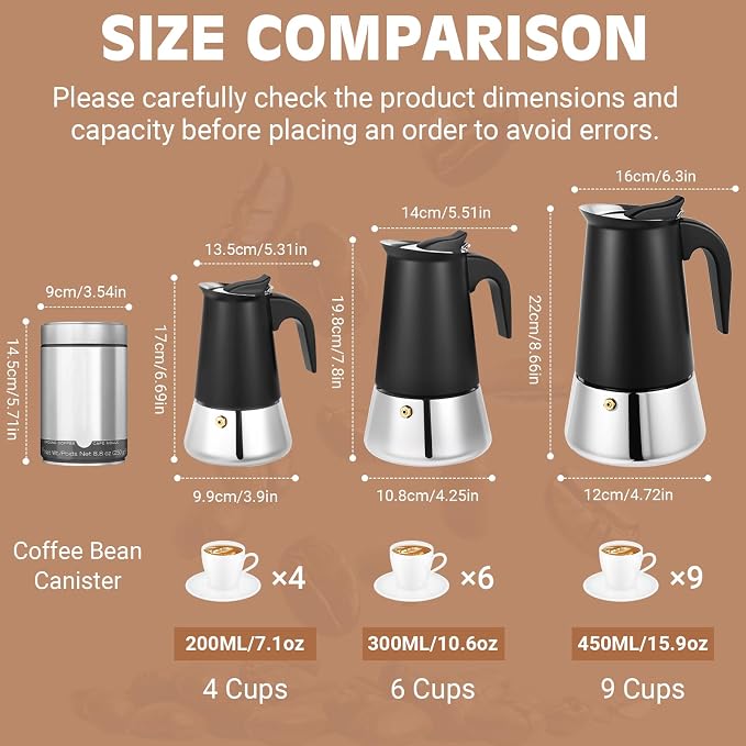 4 Cup Stainless Steel Moka Pot, 200ml Stovetop Espresso Maker, Black