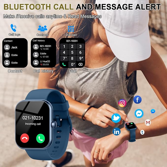 Smart Watch for Men Women (Answer/Make Call), 1.96"HD Smartwatch with Heart Rate/Sleep Monitor/Pedometer, 113+ Sports Modes, New Fitness Watch IP68 Waterproof, Activity Tracker for Android iOS-Blue