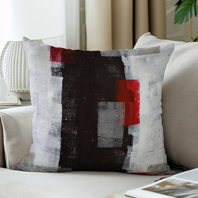 Throw Pillow Covers for Couch, 16x16 Inch, 2 Pack, Red Grey | Decorative Throw Pillow Covers Cushion Covers for Couch Bedroom Sofa Living Room
