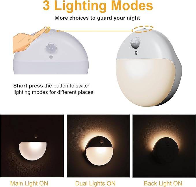 4 Pack Stair Lights Indoor, 2.6" Small Stick on Lights, Dimmable Motion Sensor Night Light, 3 Light Modes, Portable Battery Night Light for Corners, Cabinet, Toilet, Bedroom, Kids, Warm White