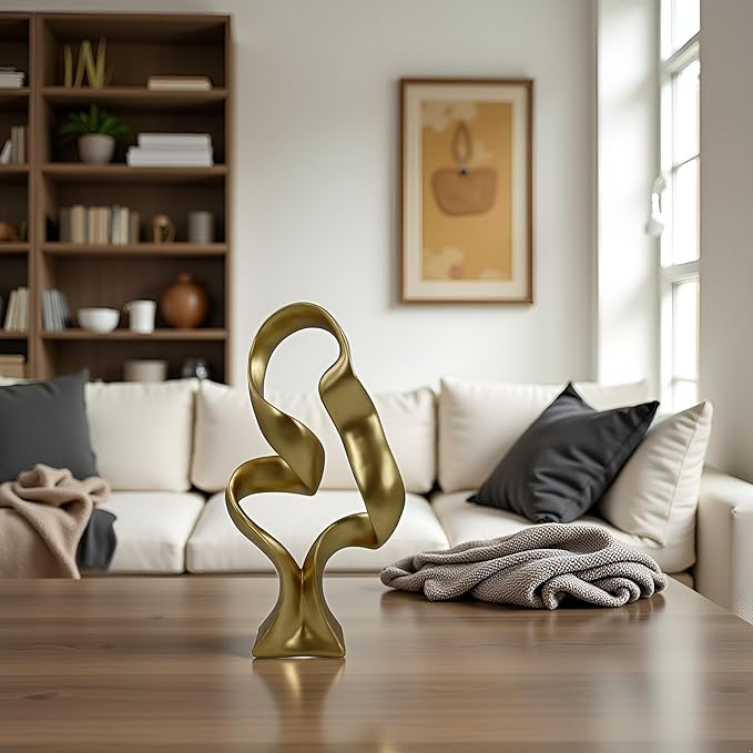 15" Modern Abstract Ribbon Decorative Sculpture, Knot Sculptures,Home Decor,Coffee Table Statues,Dining Living Room Desk Decor,Golden