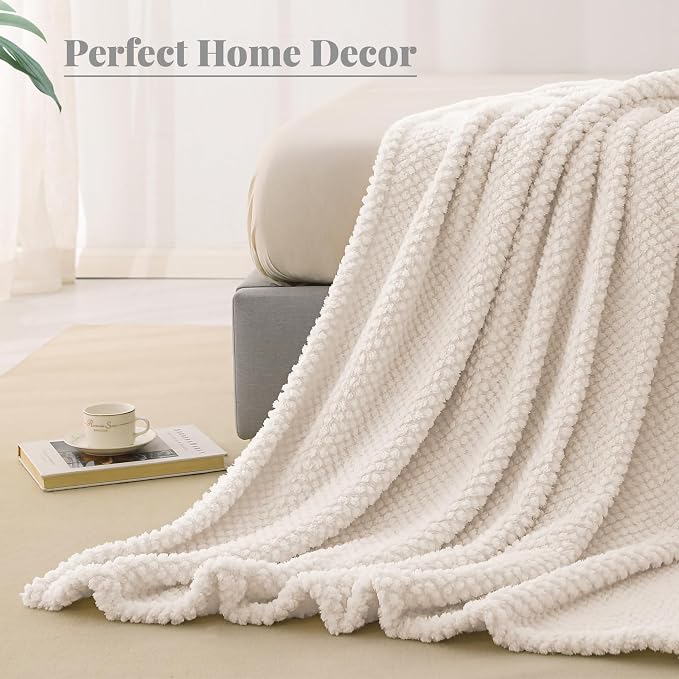 Whale Flotilla Soft Fleece Twin Size Bed Blanket, Ivory | 60x80 Inch, Suitable for Bed, Fluffy Fuzzy Jacquard Blankets for All Season, Lightweight and Cozy