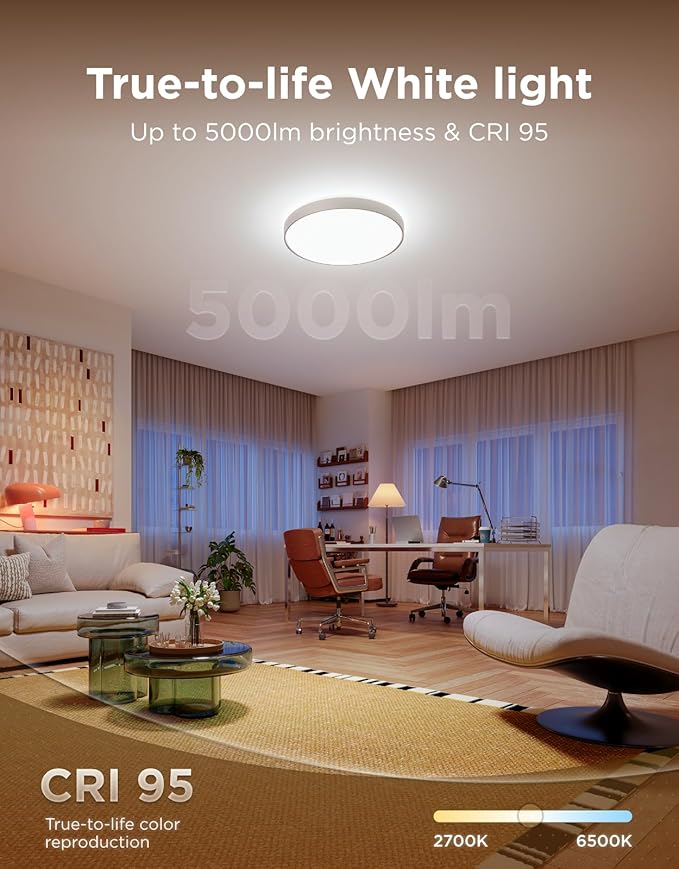 Govee Ceiling Light Ultra 21 Inch, 5000LM Smart Flush Mount Ceiling Light | DIY Ceiling Canvas for Living Room, Bedroom & Game Room, Compatible with Matter & Alexa, RGBIC & Tunable White 2700K-6500K