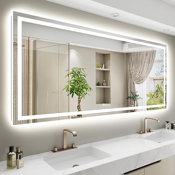 80x40 Inch LED Bathroom Mirror with Lights Front and Backlit Lighted Vanity Mirror for Bathroom Wall with 3 Colors Dimmable Anti-Fog Memory Shatter-Proof IP54 Waterproof Horizontal/Vertical