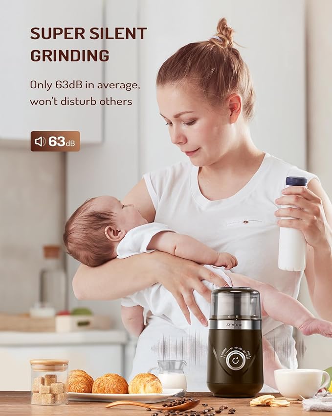SHARDOR Electric Super Silent Blade Coffee Grinder, Timed Grind Control Rotary Knob, Adjustable Coarse to Fine for Coffee Beans, Spices & Herbs, with 1 Removable Stainless Steel Bowl, Brown
