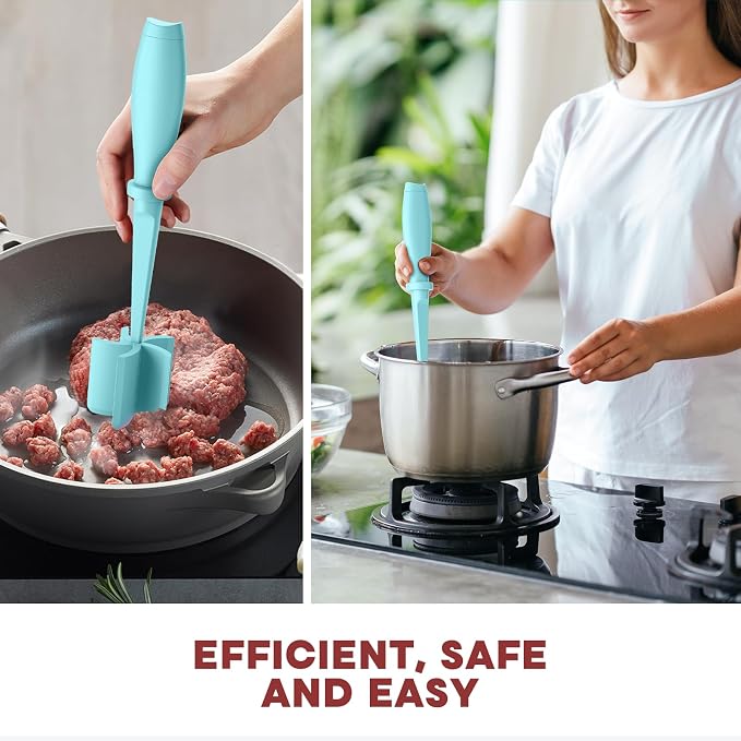 2Pack Meat Chopper Upgrade Hamburger Smasher, Masher for Ground Beef | Heat Resistant, Food-Grade Nylon, for Ground Turkey/Chicken and More, Non Stick Mix Grinder, Dishwasher Safe, Aqua