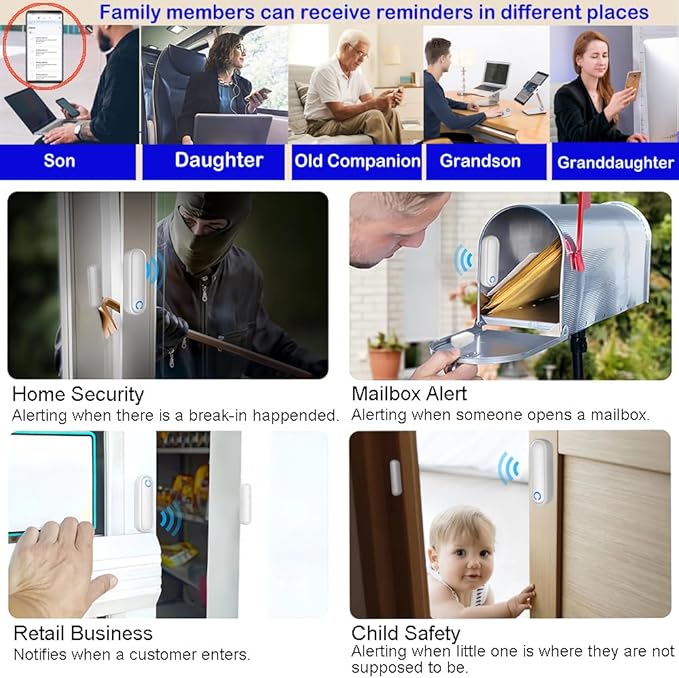 Door Chime with Phone App,WiFi Door Open Contact Sensor Alarm Chime with 600 FT Range,WiFi Door Ringer Alert for Business/Store/Home/Office When Enter (Three Sensor One Gateway)