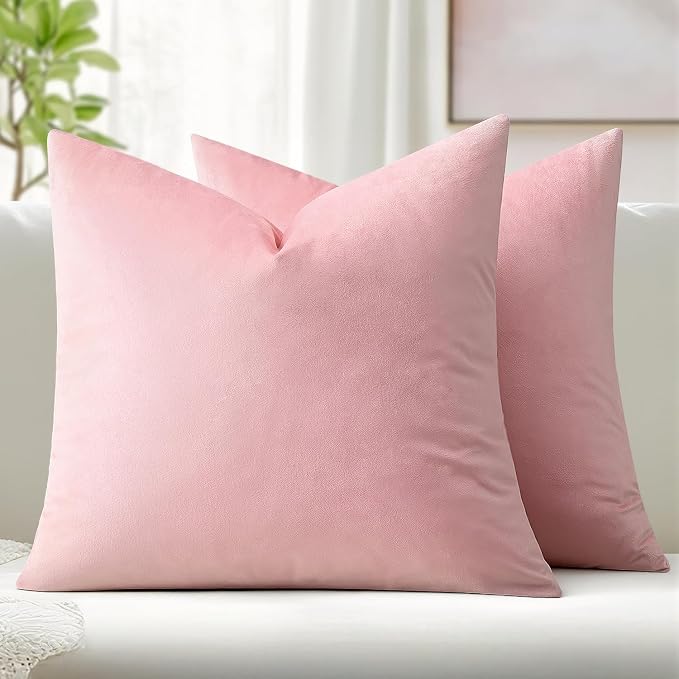 MIULEE Velvet Throw Pillow Covers 20x20 Inch Pack of 2 Bright Pink | Soft Solid Decorative Pillow Covers, Modern Luxury Home Decor, for Couch Chair Sofa Bedroom Livingroom