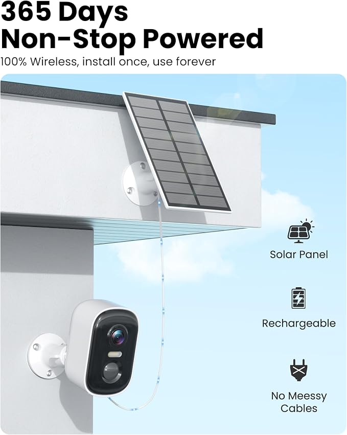 MISECU 2K Security Cameras Wireless Outdoor, WiFi Cameras for Home Security with Solar Panel, Spotlight Color Night Vision, AI Motion Detection, Siren Alarm, 2-Way Talk, IP66, Cloud/SD Storage