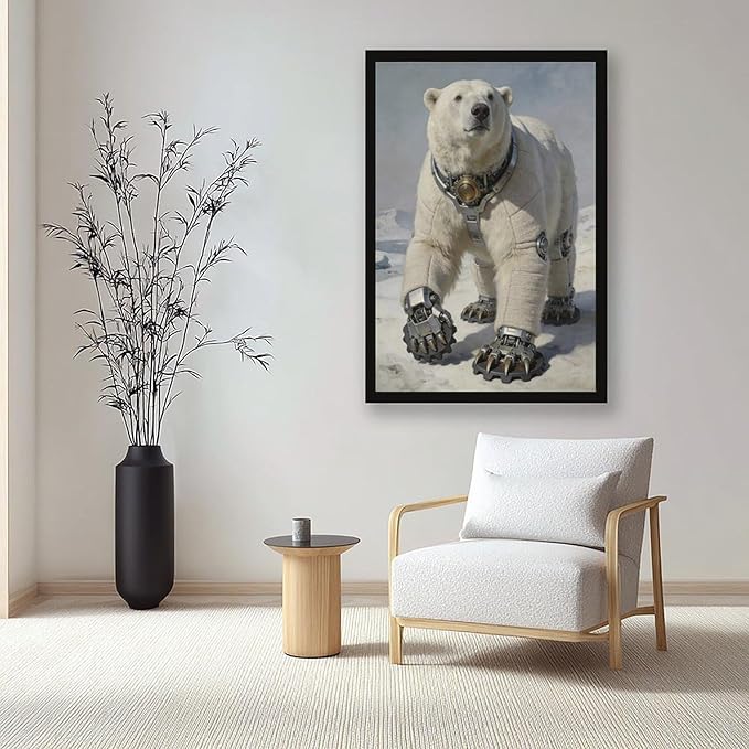 Framed Futuristic Fantasy Wall Art for Living Room TV Wall Modern Tech Style Home Decor 24x36in