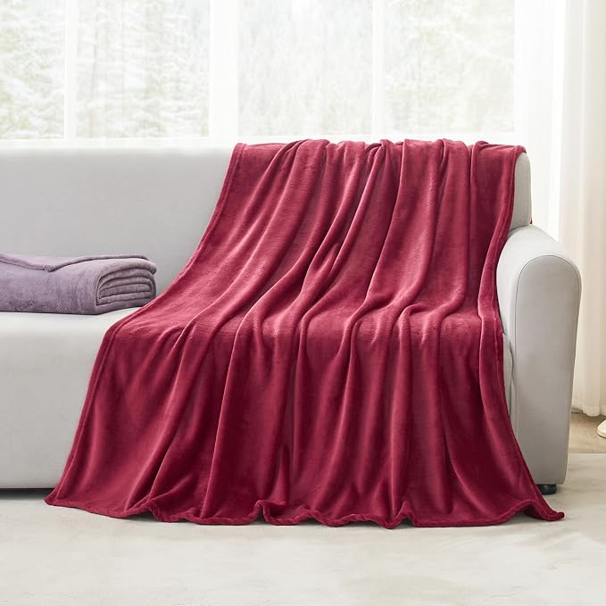 Hansleep Queen Burgundy Red Fleece Blanket, Soft Flannel Bed Blanket | Fuzzy Cozy Blanket 90x90 Inches, Multi-use for Bed, Sofa, Couch, Travel, Camping, All Season Warm Lightweight Cover