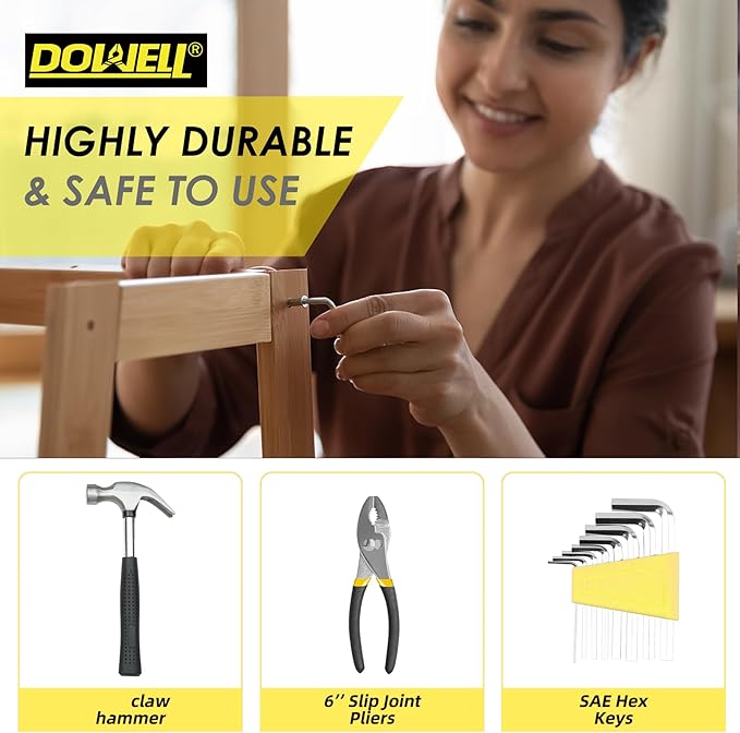 DOWELL 40 Piece Home Tool Set Yellow, General Household Hand Tool Kit with Plastic Toolbox Storage Case, Mini Repair Tool kit for Women, College Students, Home Use & More