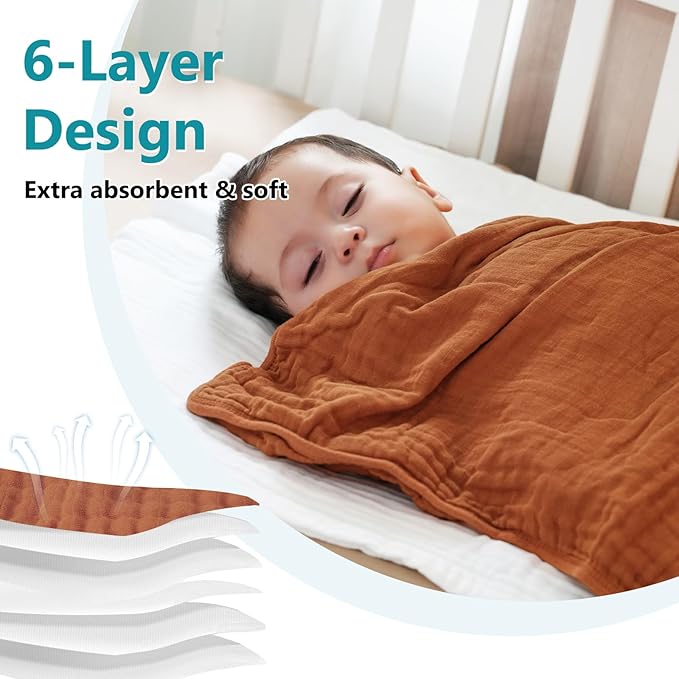 PHF 2 Pack Baby Hooded Towels, 100% Muslin Cotton Baby Bath Towel with Hood for Newborn, Infant, Toddler, Ultra Soft and Absorbent Baby Essentials Bath Towels for Boys Girls, 32x32Inch, Rainbow