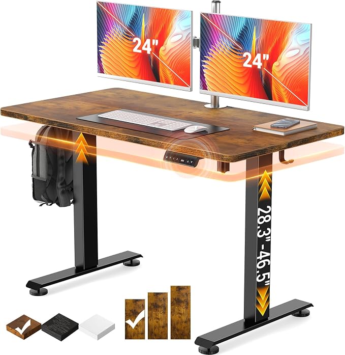 Veken Standing Desk, Brown, 47.2×23.6 Inch | Height Adjustable Sit Stand Up Computer Tables for Home Office, Study , Writing, Suit students, employees and group work
