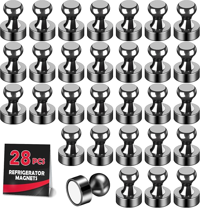 LOVIMAG Fridge Magnets 28Pcs, Magnet for Refrigerator Whiteboard, Black | Small Strong Neodymium Metal Cute Push Pin for Classroom, Kitchen, Accessories Decorative, Office, Calendar