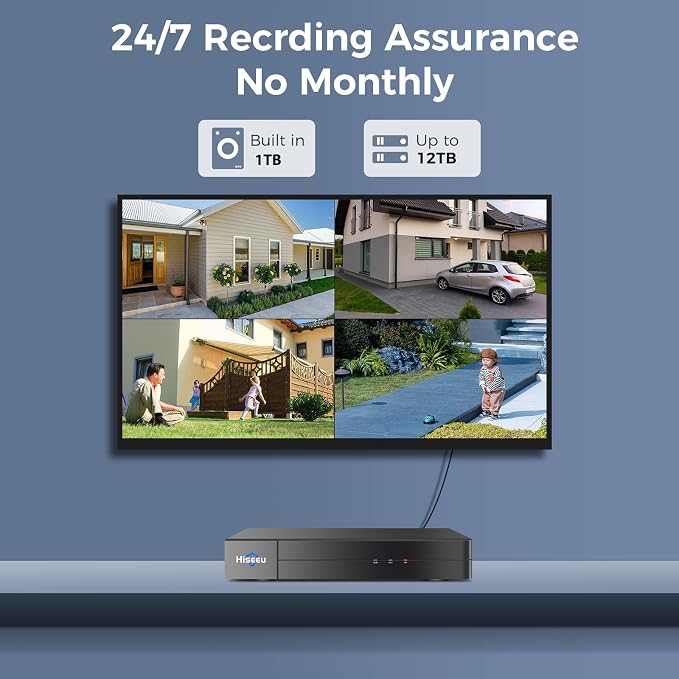 Hiseeu 4K Wired Security Camera System Outdoor 4 Channel with Audio | Smart Dual Light,AI Human/Vehicle Detection,1TB HDD,4K Surveillance DVR Kit 8CH,4X8MP Home CCTV Cameras,Smart Playback