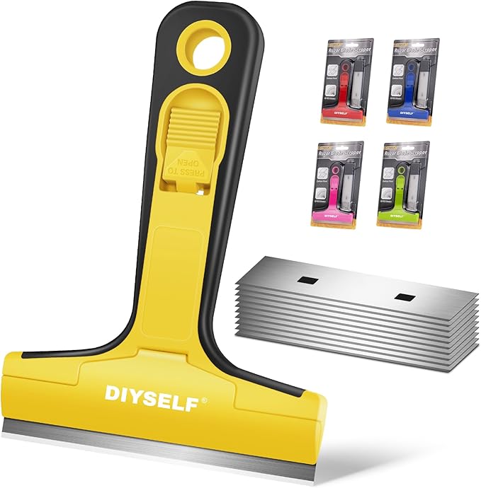 DIYSELF 1 Pack Razor Blade Scraper with 10 Extra Razor Blades, Scraper Tool, Glass Scraper for Cleaning, Glass Stove Top Scraper, Window Scraper, Paint, Cooktop, Oven Scraper, Razor Scraper Tool