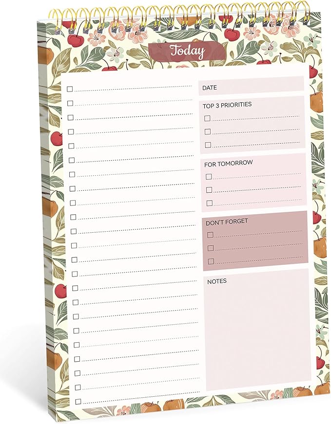 Taja To Do List Notepad, Undated Daily Planner for Work and Goal Setting | Cherry Orchard, 52 Sheets, 9.8" x 6.5" , for Office, Home and school, Daily Task Planning, Notes and Everyday Organization