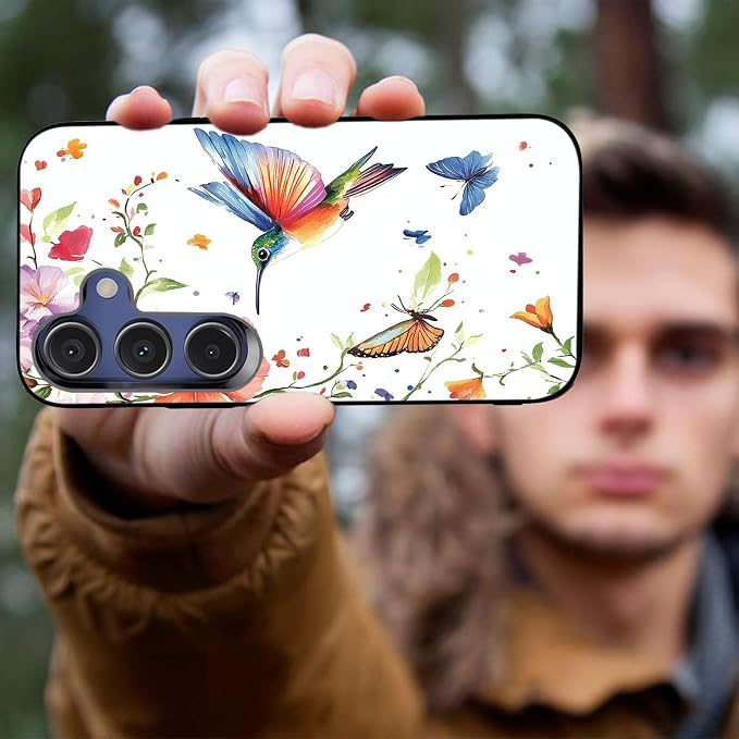 Designed for Galaxy S24 FE Phone Case,Slim Silicone Shockproof Protective Case for Galaxy S24 FE 6.7 inch,Flowers and Hummingbirds Design