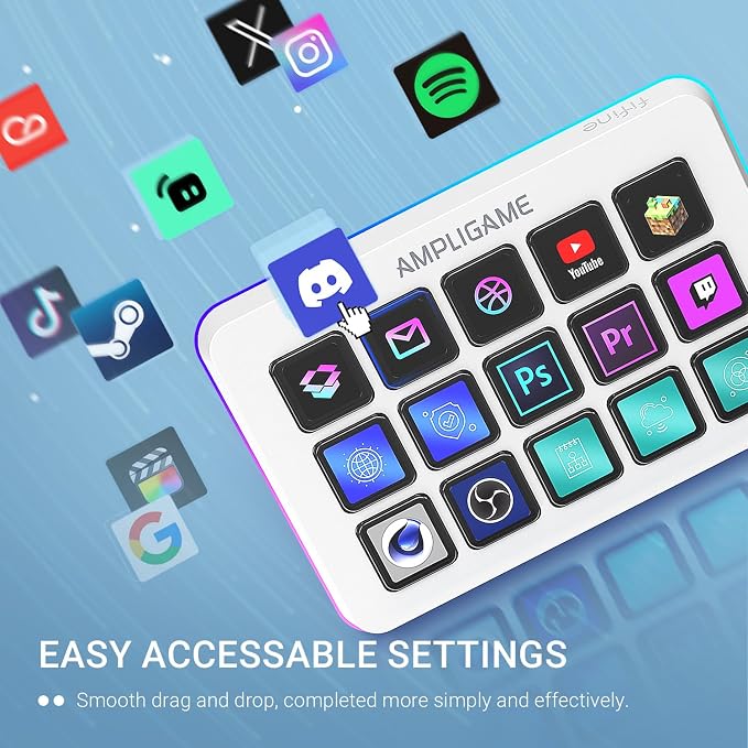 FIFINE AmpliGame Gaming Controller with 15 Shortcuts for OBS Streaming Studio with Macro Keys, Trigger Actions, PC Media RGB Controller for Content Creation/Office Work-D6 White