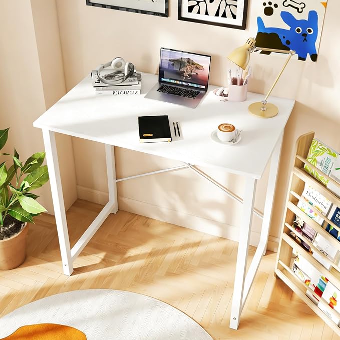Sweetcrispy 32-Inch Small Computer Desk for Bedroom, White, 2 Pack | Gaming Writing Work and Study Desk for Home Office, Sturdy Metal Frame and Compact Modern Design with X-Shaped.