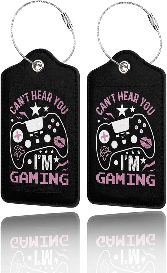 2 Pack Luggage Tags for Suitcase, Privacy Cover ID Label with Stainless Steel and Address Card for Travel Bag Backpack Cruise Ship Essentials Tag Women - Can't Hear You I'm Gaming Gamer Girl