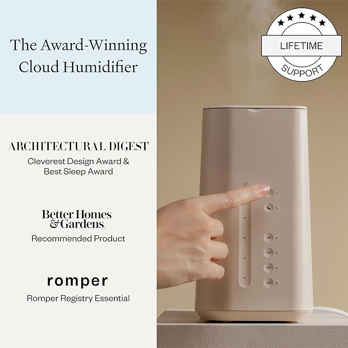 Vitruvi Cloud Humidifier for Bedroom | Large Humidifier Up to 600 sq ft | Cool Mist Humidifiers for Bedroom Quiet | Ultrasonic Humidifiers | 24 Hr Run Time - Oat