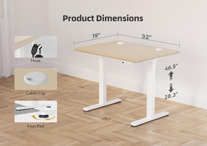 YDN 35 x 20 Inch Nature Electric Standing Desk | Adjustable Height, Sit Stand, Cable Management, Ergonomic, Home Office