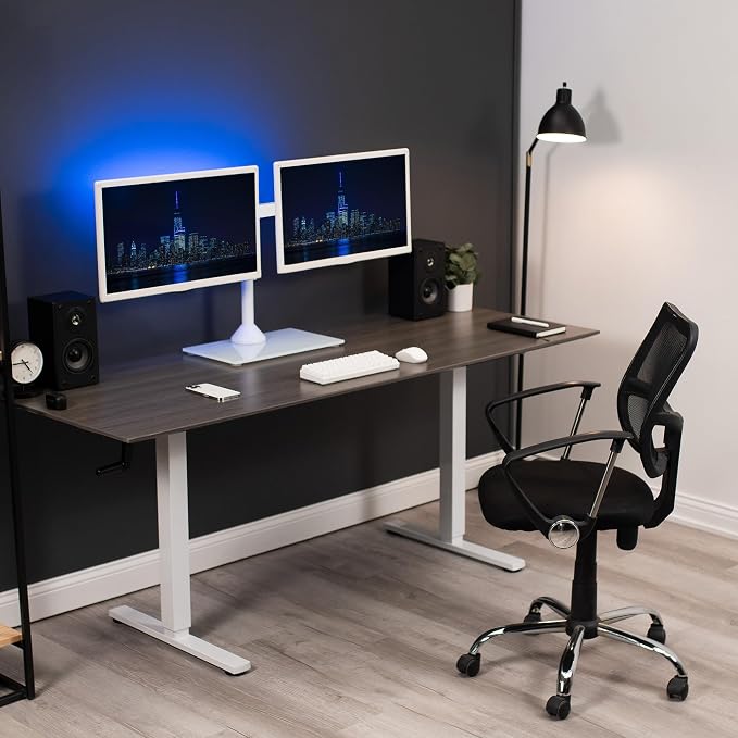 VIVO Dual Monitor Desk Stand for 13 to 32 inch Screens, STAND-V002FGW | Articulating, Freestanding Adjustable Monitor Arm, White with Glass Base, Computer Stand for 2 Monitors, Holds 22 lbs Each