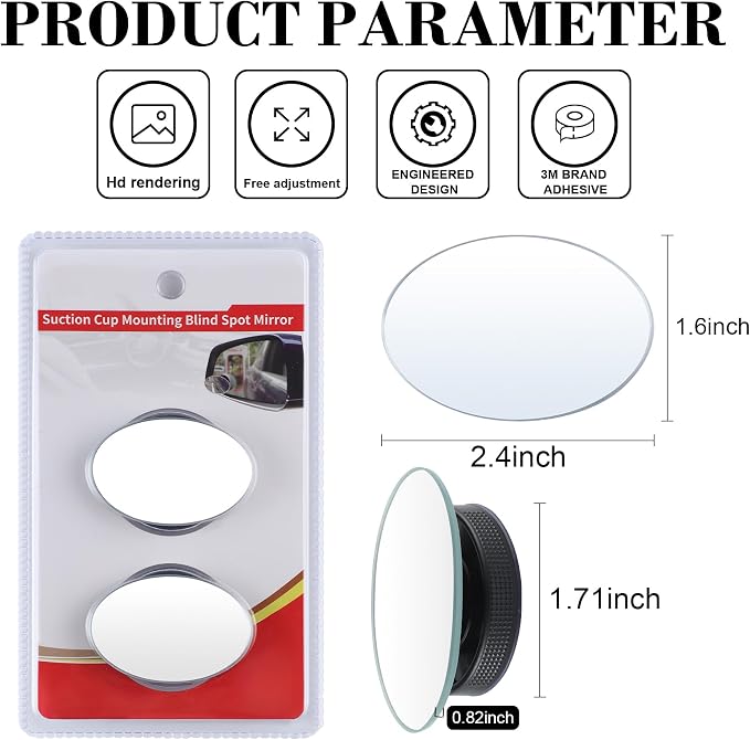 LivTee Blind Spot Car Mirror, Oval HD Glass Frameless Convex Side Mirror Blindspot, Reusable 360�� Wide Angle Rear View Car Mirrors with Powerful Adjustable Suction Cup - Exterior Mirrors