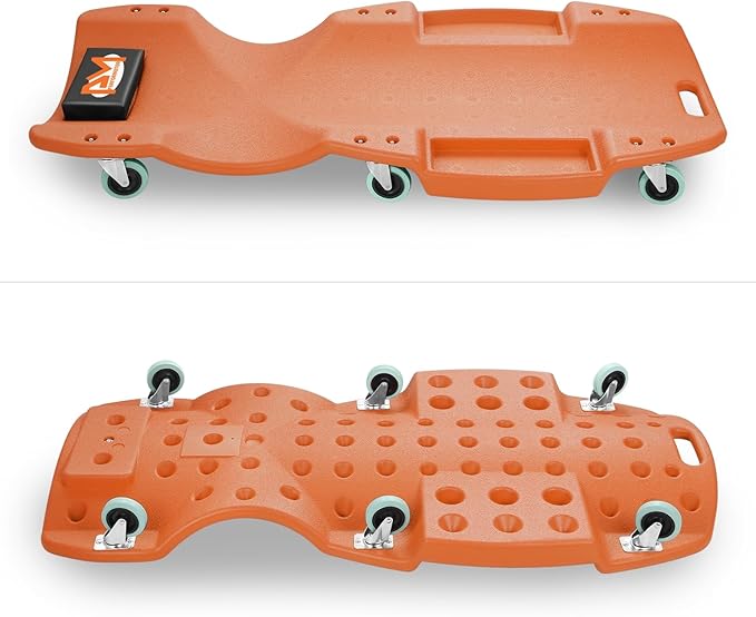 PM PERFORMOTOR Inches Heavy-Duty Low-Profile Roller Automotive Creeper with Padded Headrest, Orange, PM-TOL-CPC48-OG