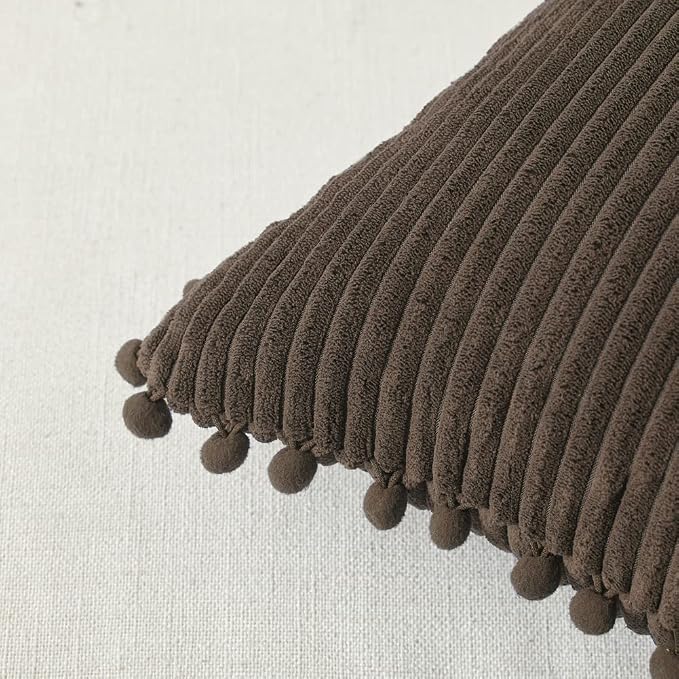 Fancy Homi 2 Packs Dark Brown 26x26 Pillow Covers, Euro Pillow Covers with Pom-poms, Big Throw Pillow Covers for Couch Bedroom 66x66 cm