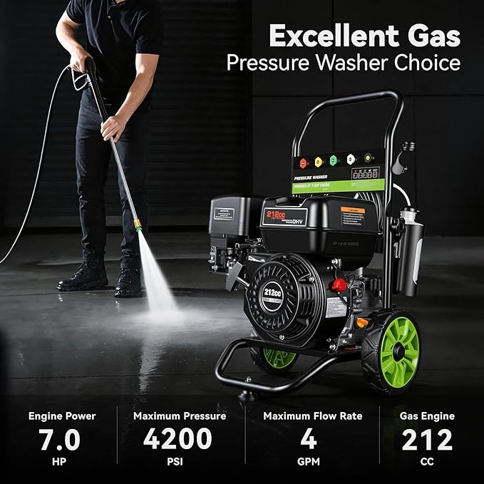4200PSI Gas Pressure Washer 212CC 4.0GPM Gas Power Washer Gas Powered Washing Machine Commercial High Pressure Washer with 25ft Hose&5 Nozzles