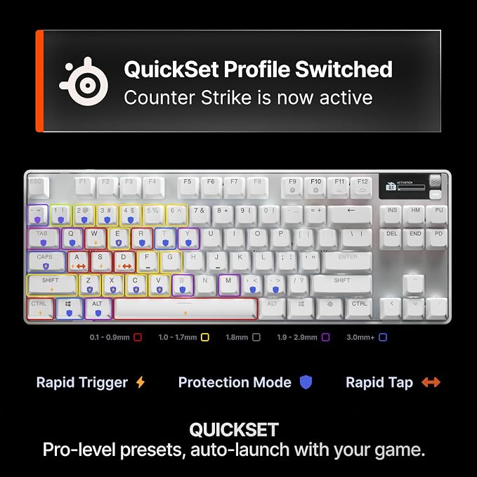 SteelSeries Apex Pro TKL Gen 3 Gaming Keyboard - OmniPoint 3.0 Analog Magnetic Switches, Quickset Auto-Presets (Rapid Trigger, Rapid Tap/SOCD, Protection Mode), OLED, RGB, PBT Keycaps, USB-C, White