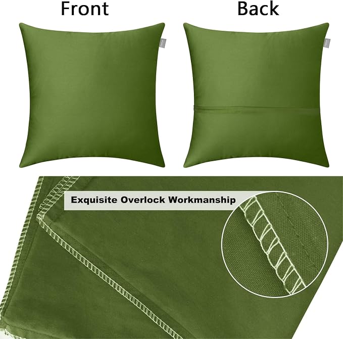 Thmyo 4-Pack 100% Cotton Comfortable Solid Decorative Throw Pillow Case Square Cushion Cover Pillowcase Sublimation Blank Pillow Covers DIY Throw Pillowcase(16x16 inch/ 40x40cm,Olive Green)