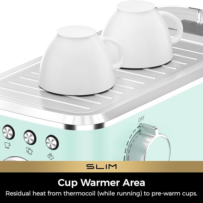 CHULUX Slim Espresso Machine with Milk Frother for Home Latte, Pastel Green | Precise Pressure Gauge, Food-Grade Materials, 20 Bar Italian Pump, Professional Temperature Control System, Stainless Steel