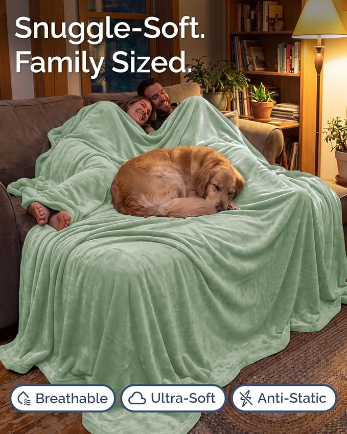 Ultra Soft Fleece Blanket Oversized King Size - Flannel Fleece Luxury Blanket - Lightweight for Couch Bed Chair - Thick, Warm and Breathable - All Season Cozy, Celadon