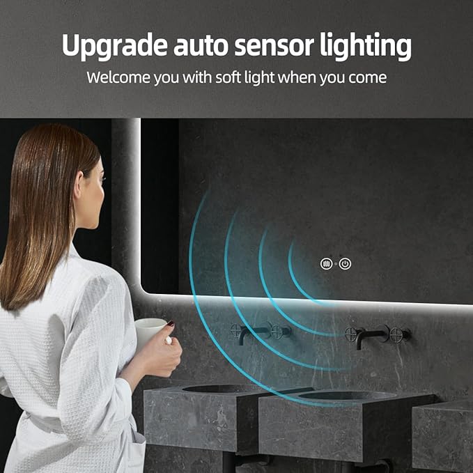 LED Bathroom Mirror with Lights, 36"x72" Smart Backlit Mirror with Auto Sensor Light, Anti-Fog, Wall-Mounted HD Mirror, Shatter-Proof, 3-Color Stepless Dimmable, Memory, UL-Listed