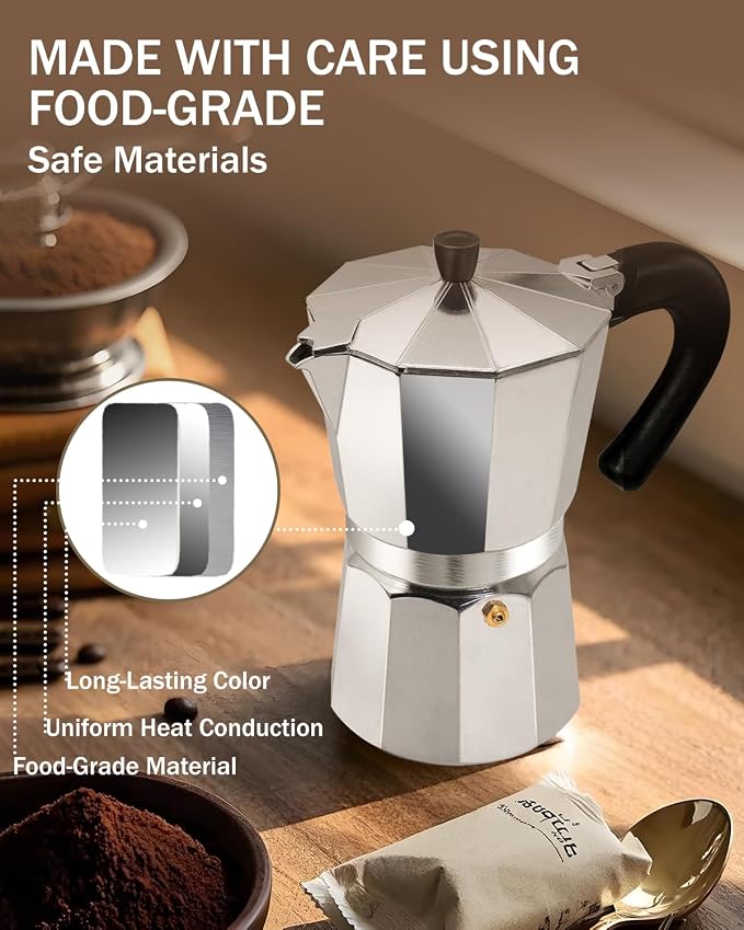 Coffee Maker Stovetop Espresso Maker 14 Cup Aluminum Moka Pot Percolator 23oz 700ml Easy Brewing for Electric Ceramic Stoves Home Camping Italian Cuban Café Classic Silver