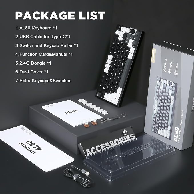 YUNZII AL80 75% Wireless Aluminum Mechanical Keyboard(Black, Cocoa Cream) | QMK/VIA, Smart LCD Display and Knob, Hot Swap, Gasket Structure, BT/2.4G/USB-C, RGB Keyboard for Gaming/Win/Mac