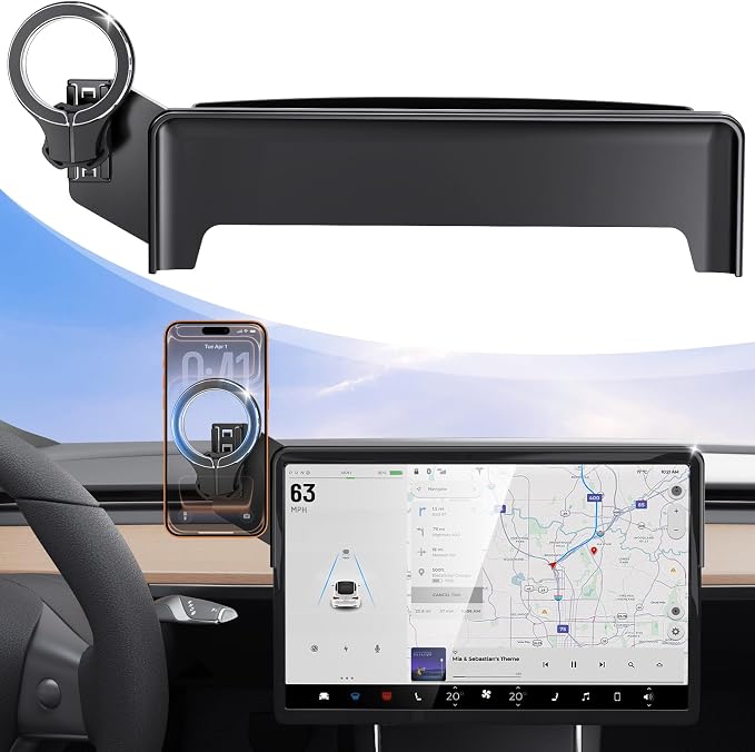 Magnetic Car Mount for Tesla Model Y 2020 2021 2022 2023 2024 & Model 3 2017 2018 2019 2020-2023: 360�� Adjustable Car Touch Screen Phone Holder Made for Model 3/Y, for Magsafe iPhone Accessories