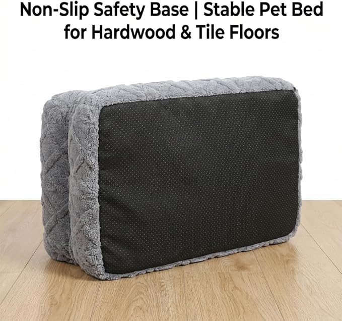 Plush Calming Pet Sofa Bed, Raised Rim, Removable Cover & Non-Slip Bottom for Cats & Dogs, Calming Dog Bed Fluffy Plush Dog Mat for Furniture Protector with Removable Washable Cover (Black, Large)