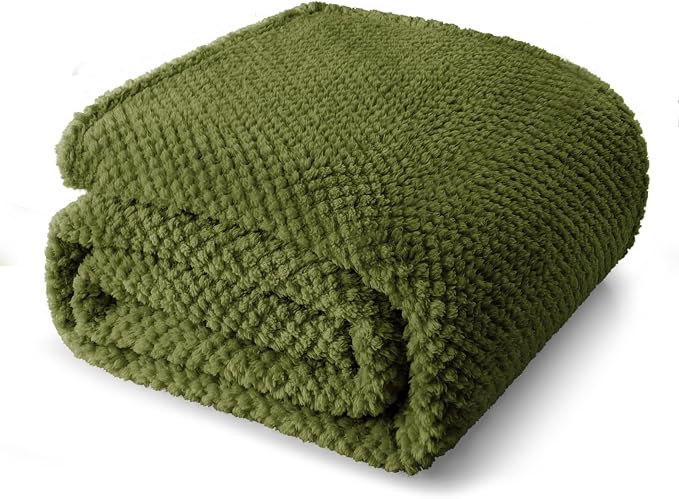 Whale Flotilla Soft Fleece Queen Size Bed Blanket, Olive | 90x90 Inch, Suitable for Bed, Fluffy Fuzzy Jacquard Blankets for All Season, Lightweight and Cozy
