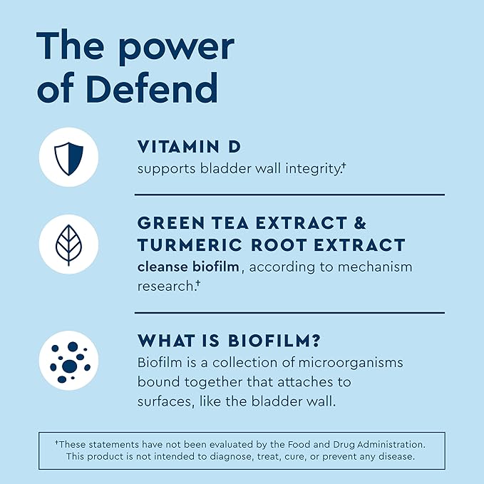 Uqora Defend - Urinary Tract Health Supplement - Support Bladder Health & Cleanse Biofilm* with D-Mannose, Green Tea Extract, Turmeric Extract & More - Gluten-Free - 60 Capsules (30-Day Supply)