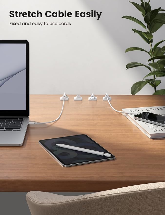 Lamicall 5 Pack Spring Fixed Cord Holder Clips, Desk Cable Organizer | Adjustable Cable Management, Workspace Organizer & Accessories, Adhesive Wire Clips for Nightstand, White