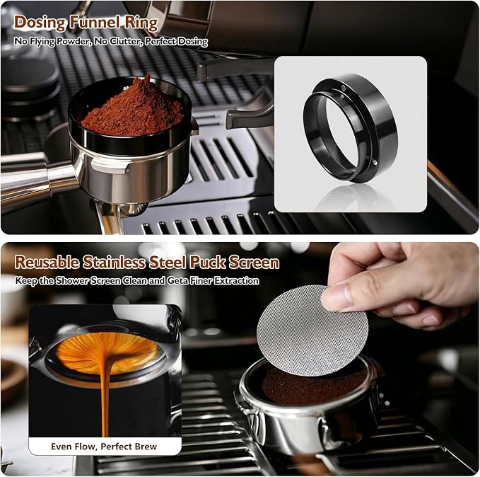 Espresso Accessories Kit 51mm, 7-Pcs Espresso Coffee Tamper Tool Set with Wooden Tamping Station, WDT Tool, Coffee Distributor, Dosing Funnel, Brush & Puck Screen for Home Barista