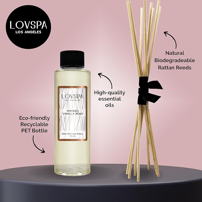 LOVSPA Smoked Vanilla Diffuser Oil - Luxury Essential Oils for Diffuser Refill & Air Freshener Room Spray - Long-Lasting & Natural Home Fragrance, Scented Oil for Diffusers, USA Made, 4oz