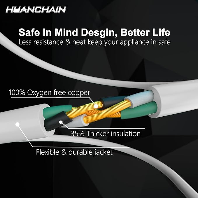HUANCHAIN Indoor Outdoor White Extension Cord 8 ft Waterproof, 16/3 Gauge Flexible Cold-Resistant Appliance Extension Cord Outside, 13A 1625W 16AWG SJTW, 3 Prong Electric Cable, ETL
